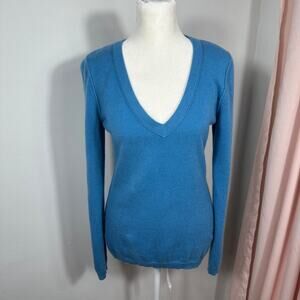 Ann Taylor LOFT Women’s Cashmere Sweater Medium Blue V-Neck Long Sleeve Soft